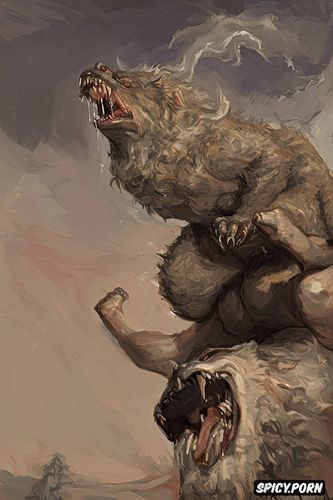 fangs, ferocious beast, werewolf, art by vasily surikov, victorian gown