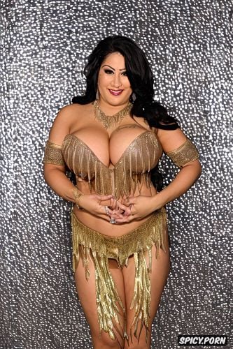 gorgeous indian burlesque dancer, very wide hips, large natural breasts