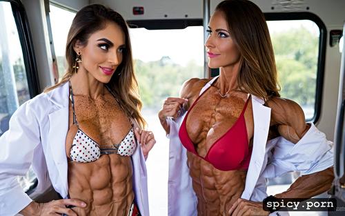 earrings, riding a crowded bus, 18 years old female doctor, most muscular female bodybuilder in the world