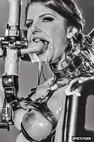 huge machine attached to huge dildo in her mouth, restrained by machines messy cum everywhere messy milk evwywhere heavy white cream everywhere