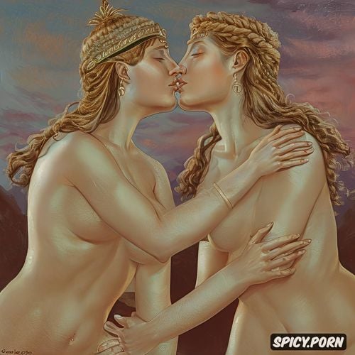 ancient greece, lesbian couple kissing, sidele