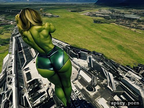 she hulk, firm round ass, naked, view from behind