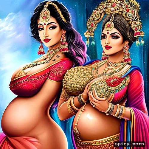 hindu godess pregnant, busty, huge boobs, lipstick