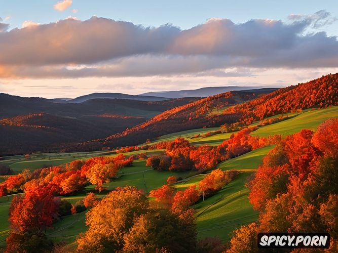 okay, the crisp cool evenings, but it wasn t here yet, gazing out over the fields and rolling hills