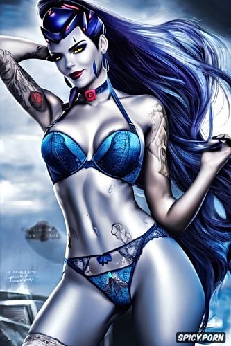 ultra detailed, widowmaker overwatch sexy blue lingerie beautiful face young masterpiece