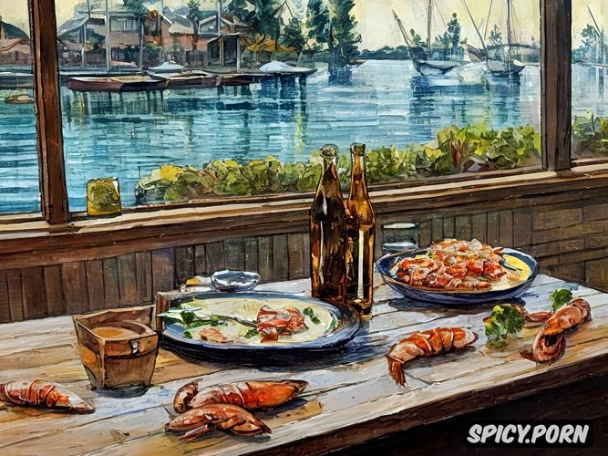 fine art, yacht, garlic on a old wooden table, impressionism style