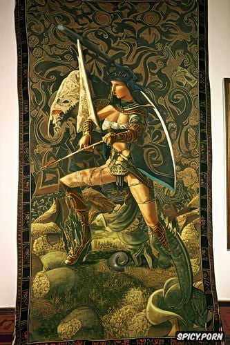 carpet art, knight, paolo uccello oil painting, old dusty painting