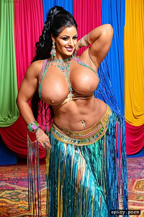 48 yo, intricate beautiful bellydance costume with bra, color photo