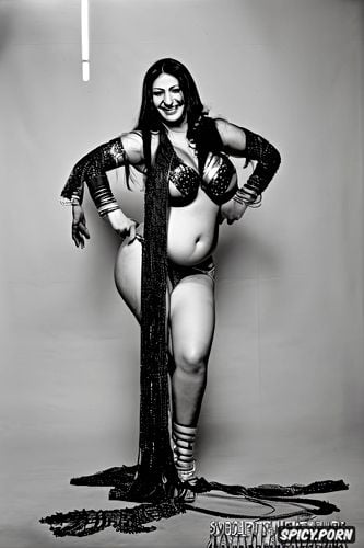 beautiful belly dance costume, long black hair, seductive, beautiful symmetric face