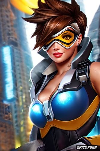 ultra detailed, tracer overwatch topless beautiful face young masterpiece