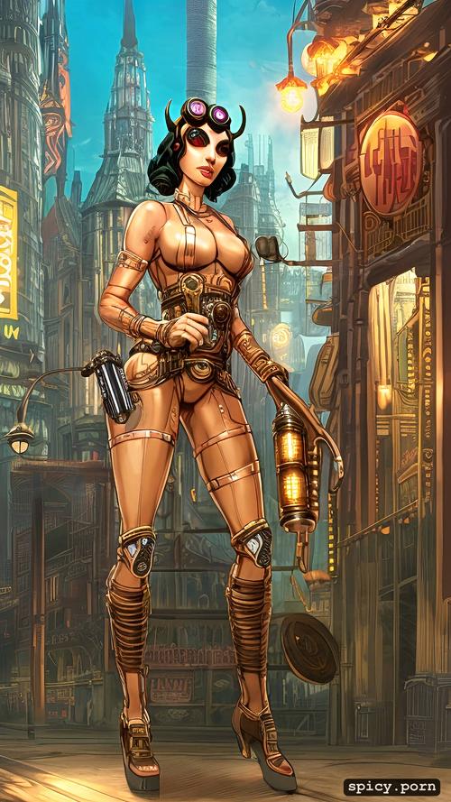 realistic, sweaty body, ultra detailed, highres, style steampunk