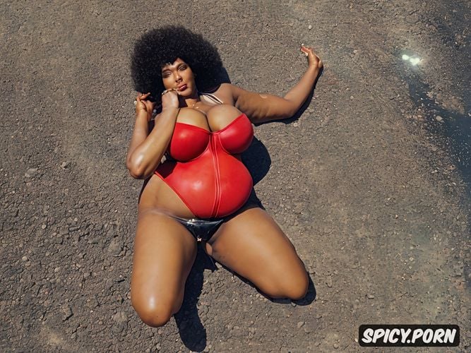 breasts hanging out, huge ebony ssbbw, massive huge big red afro intricate nappy messy hair