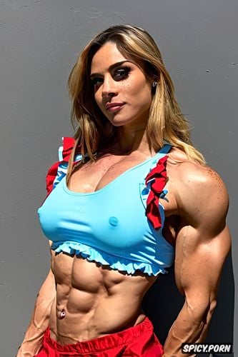 bulging abs, model face, ultra detailed, seductive, teen russian female bodybuilder