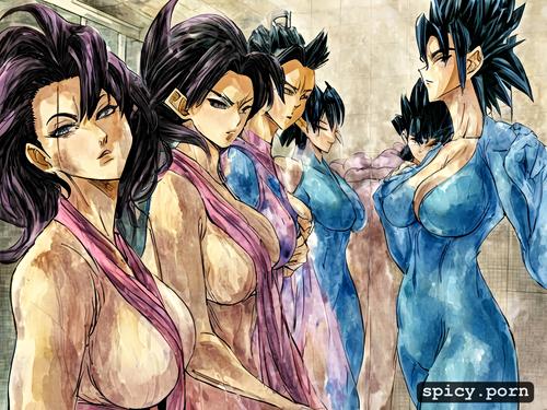 women from dragonball show in the shower