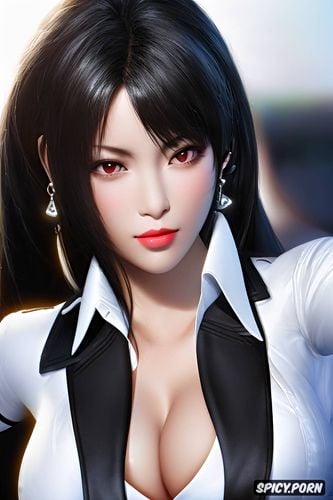 tifa lockhart final fantasy vii black blazer white shirt shirt unbuttoned beautiful face asian skin young