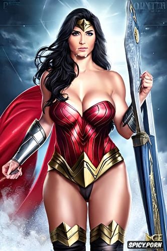 wonder woman, huge cum, thor, big cook, tits clevage, fucking