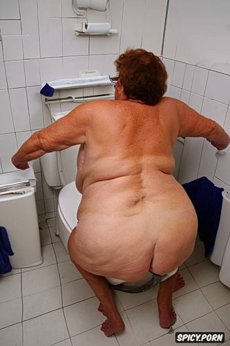 massive ass, sitting on toilet, masterpiece, thick legs, wide hips