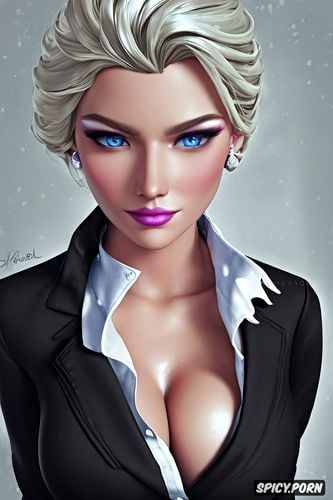 masterpiece, elsa frozen black blazer white shirt shirt unbuttoned beautiful face milf