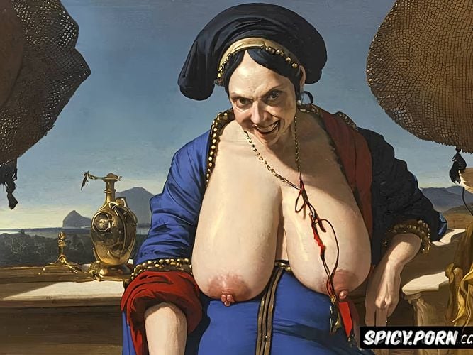 nun, looking at viewer, an evil grin, saggy tits1 7, realistic