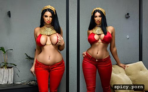 wearing extra tight jeans, extra thick, full body 4k, egyptian madame
