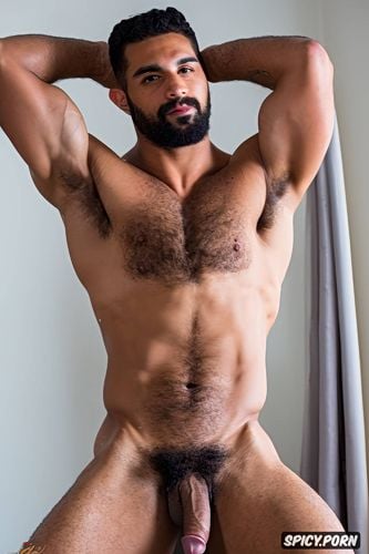man, arab gay, hairy athletic body, muscular, extremely hairy armpits