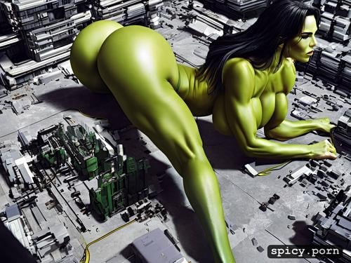firm round ass, naked, she hulk, view from behind