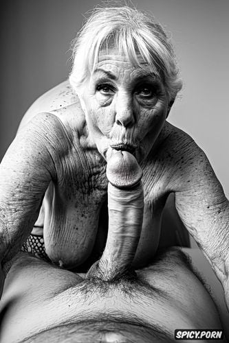 huge white dick, naked, wide open eyes, elderly, pov, silver grey hair