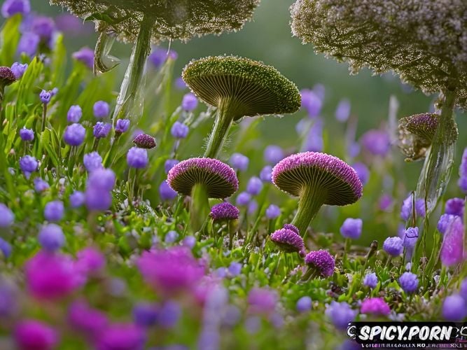 oversized flowers, hiqh quality picture, beautiful colors, magic mushrooms