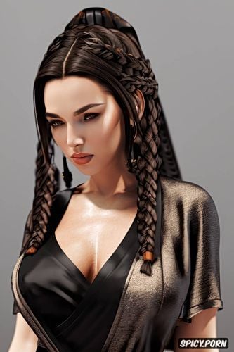 bastila shan star wars knights of the old republic soft black silk sith robe robe open medium perky firm natural tits beautiful face pale skin soft brown eyes long brown hair in twin braids masterpiece