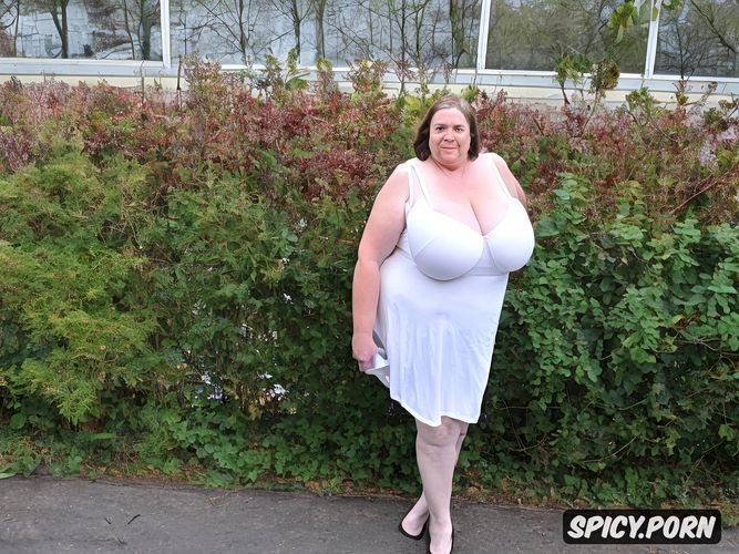 semi short hair, showing big cunt, insanely completely large very fat floppy breasts