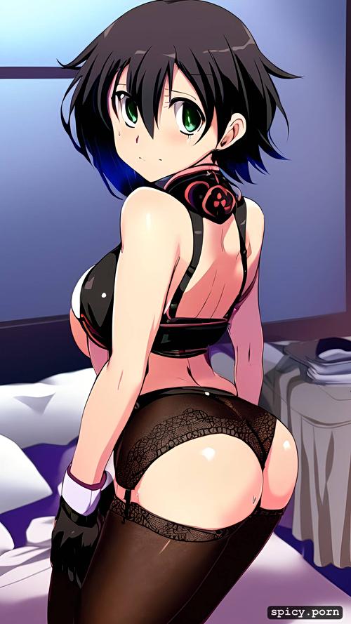 hentai, bending over, sexy, 18yo, bashful, panties, short black hair