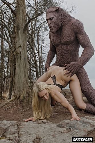 male sasquatch deep humping granny from behind, doggy fucking her deep