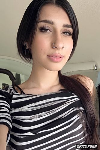 scene haircut, pretty face, emo style, busty, real amateur selfie of a cute spanish teen female