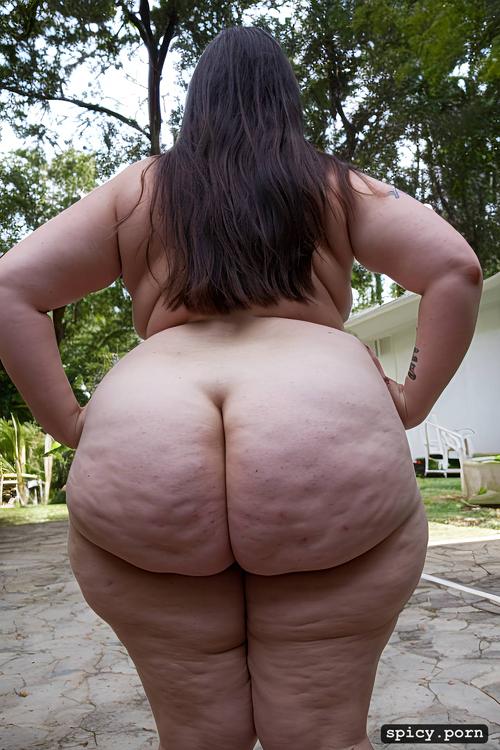 massive wide asscheeks, pale skin, directly behind, solo gorgeous pear shaped woman standing spreading asscheeks