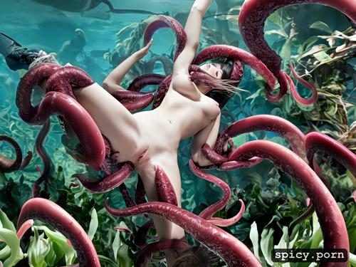 tentacles under the sui t, 8k, tiny tentacles wind all around her body