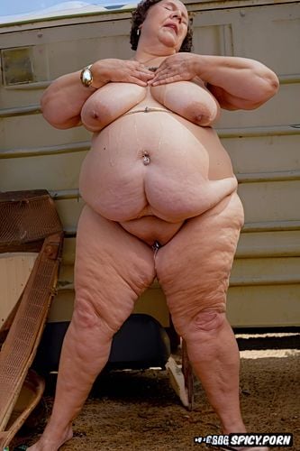 realistic anatomy, very big fat, realistic skin, huge obese limp release skin of belly