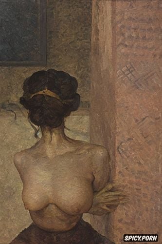 post impressionist fauves erotic art, tiled walls, exaggerated long neck