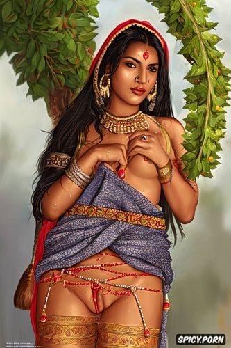 a young horny aroused gujarati villager farmworker bhabhi all natural beauty with bold eyebrows and middle parted straight hair is shifting her villager clothes to provide a hidden glimpse of her vagina