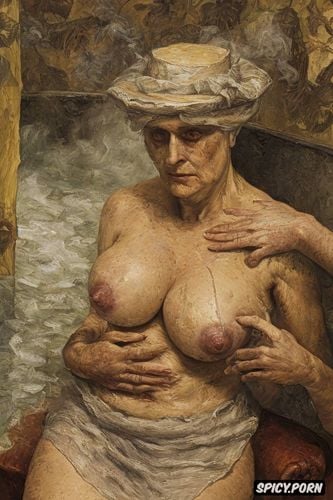 fingering, smoke, post impressionist fauves erotic art, elderly woman