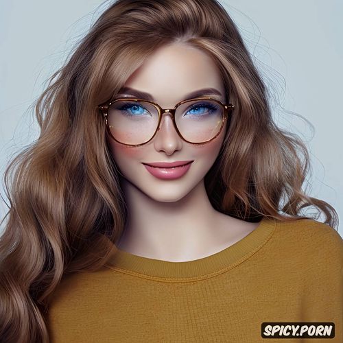 nineteen, realistic details, shoulder long hair, round glasses
