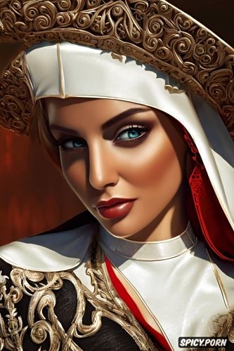 perky breasts, sacred jewelry, catholic nun, extreme detail beautiful face young