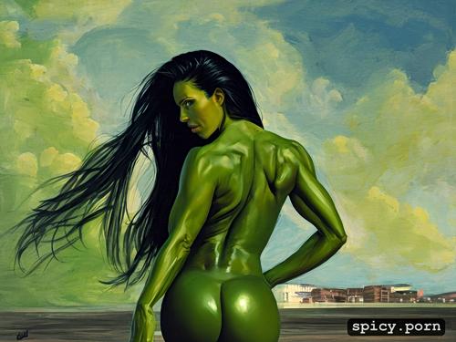 she hulk, naked, view from behind, firm round ass
