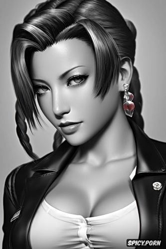 k shot on canon dslr, ultra detailed portrait, masterpiece, aerith gainsborough final fantasy vii black blazer white shirt shirt unbuttoned beautiful face milf