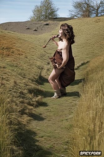 nude in a field, hobbit, laughing expression, ultra realistic
