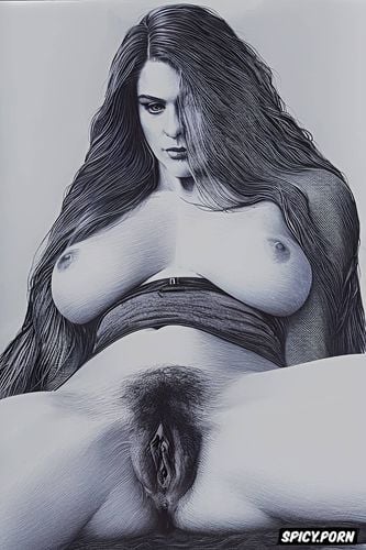 ballpoint pen, cross hatching, cotton folds fabric, hairy vagina