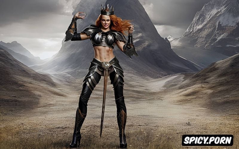 standing, sexy fantasy armor, muscular woman, revealing, sweat0 5