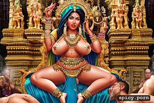 hindu temple, midjourney, pussy juice falling down in jets, pierced nipple