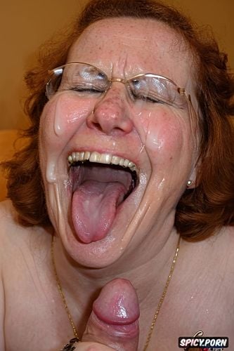 very messy face, closed eyes, dripping cum, enormous huge dick