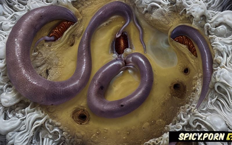 brown hair and eyes, black high hells, alien horror worm impregnates uterus