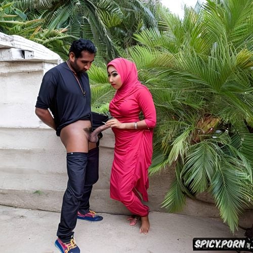 two beautiful young pakistani muslim wife s wearing hijab, pov point of view of an south indian men looking down at his huge bbc